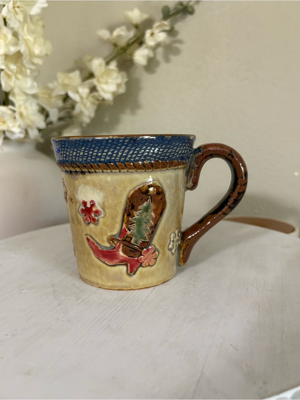 St. Nicholas Square Brown and Gold Cowboy Boot Accent Mug